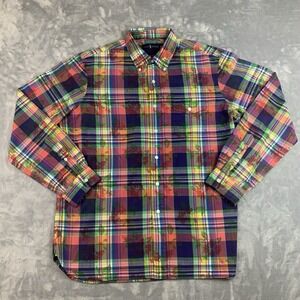 Polo Ralph Lauren Shirt Mens XL Madras Plaid Floral Print Long Sleeves
